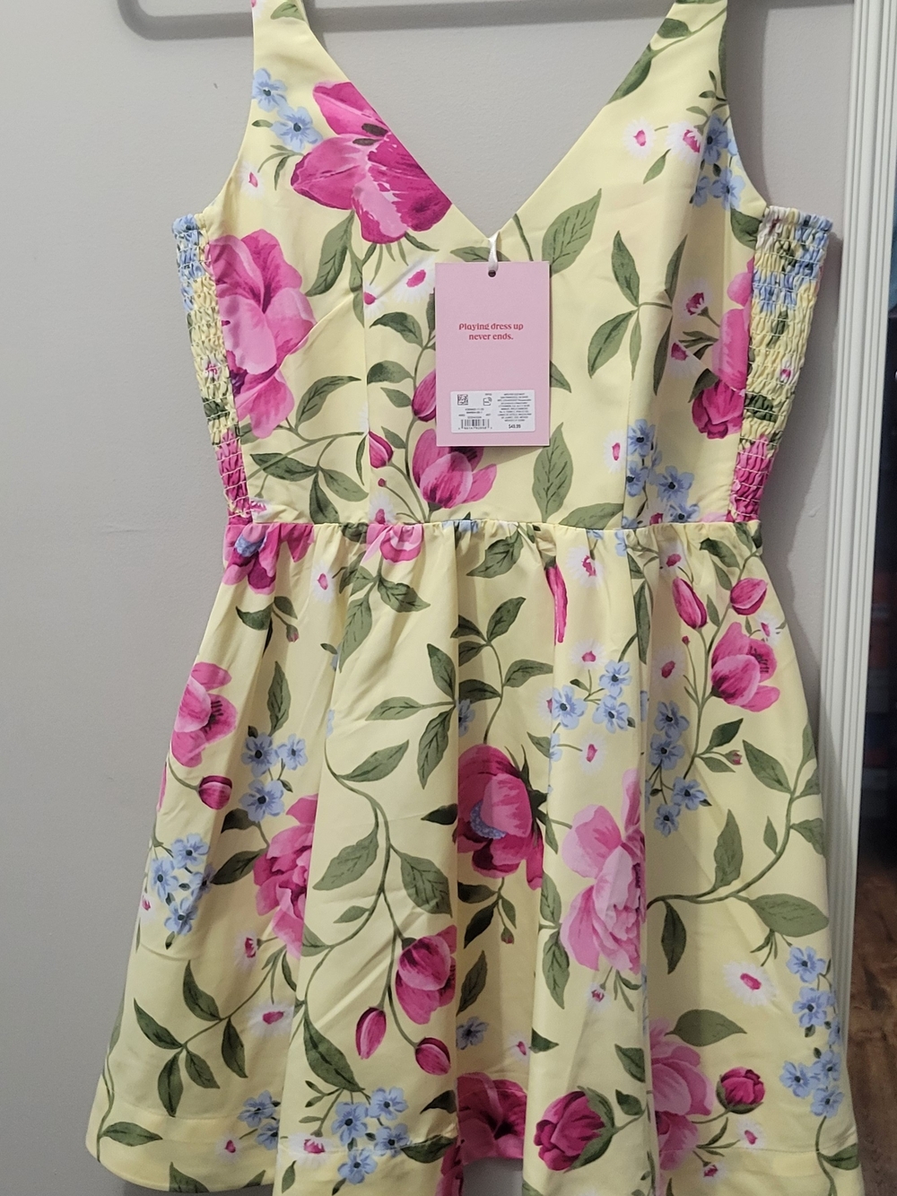 Old Navy Yellow Floral Sundress with Pink and Light Blue Blooms